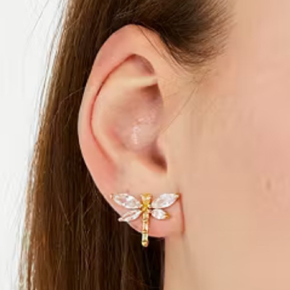 Kate Spade Greenhouse Dragonfly Studs ~ Dainty Rhinestone Stud Earrings - Picture 5 of 7